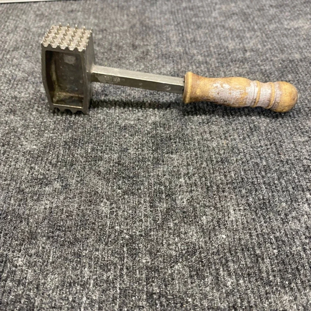 Vintage Irvinware Meat Tenderizer Mallet Aluminum Dual Sided Wood Handle Taiwan